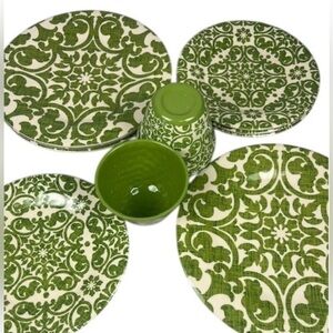 Pier 1 Royal Regal Trellis Lime Green Melamine Dinner Salad Plate Bowl Set of 12